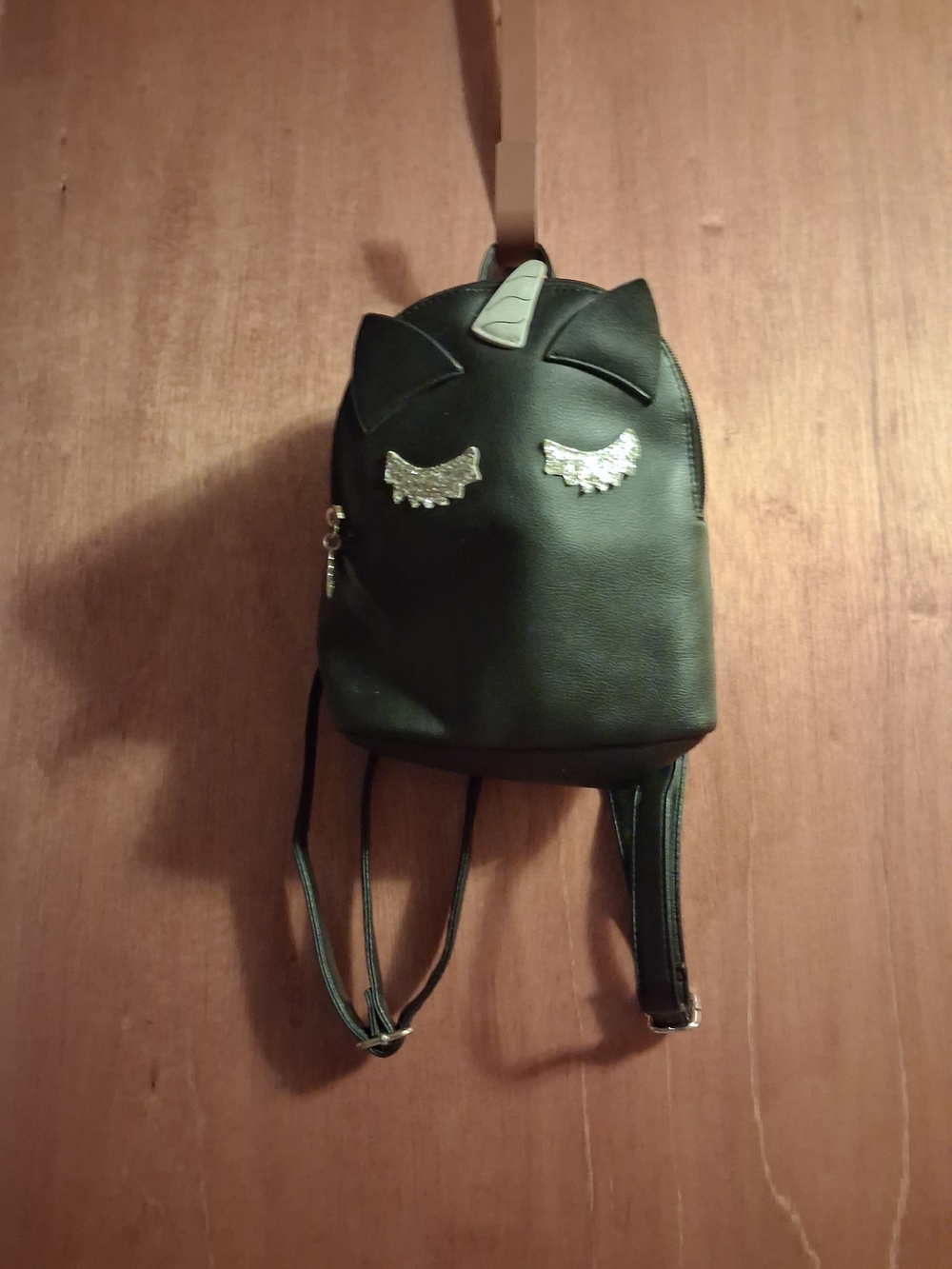 Betsey Johnson Black Unicorn Mini Backpack with Silver Eyelash Accents. NWOT